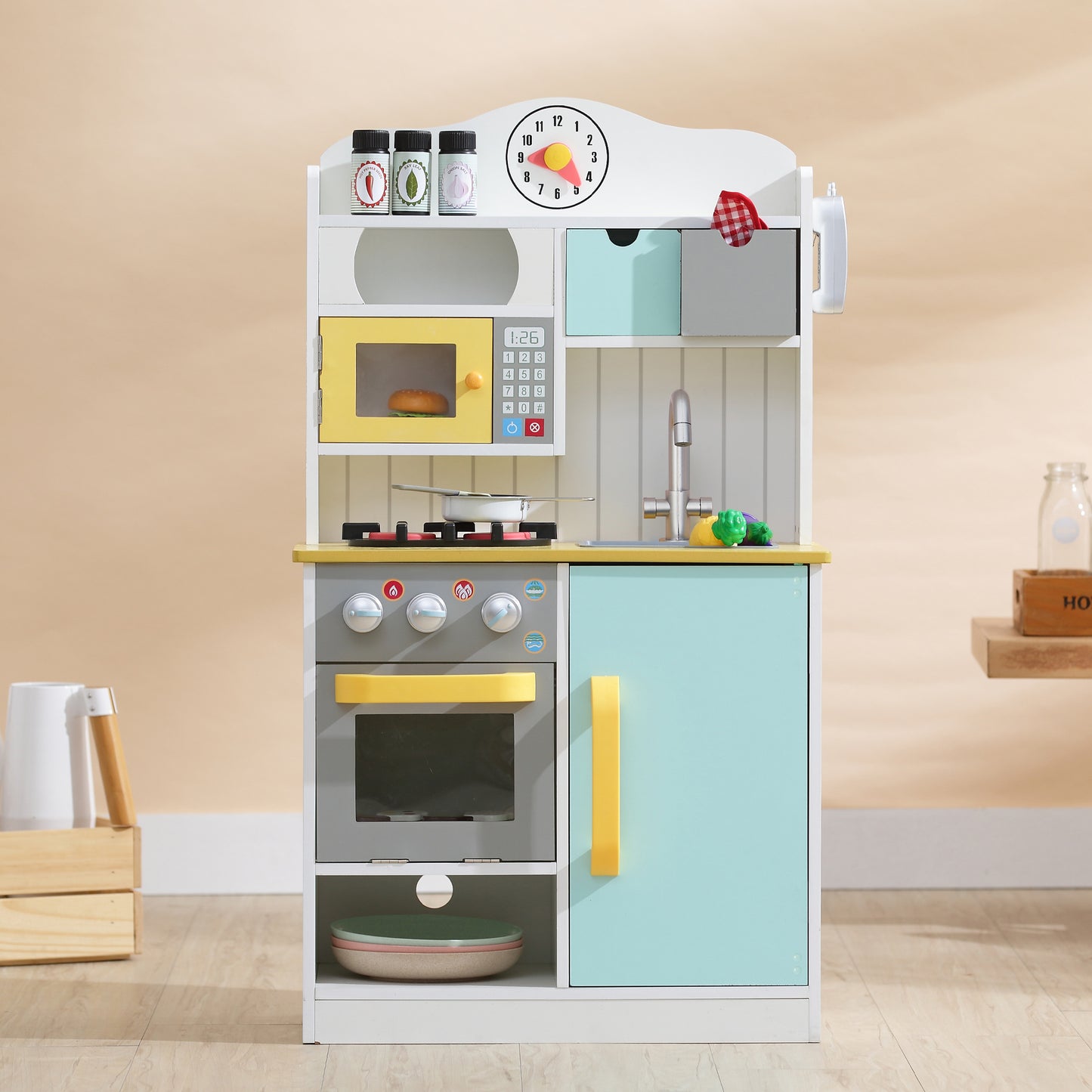 Teamson Kids 6 Pcs Blue Wooden Play Kitchen Set