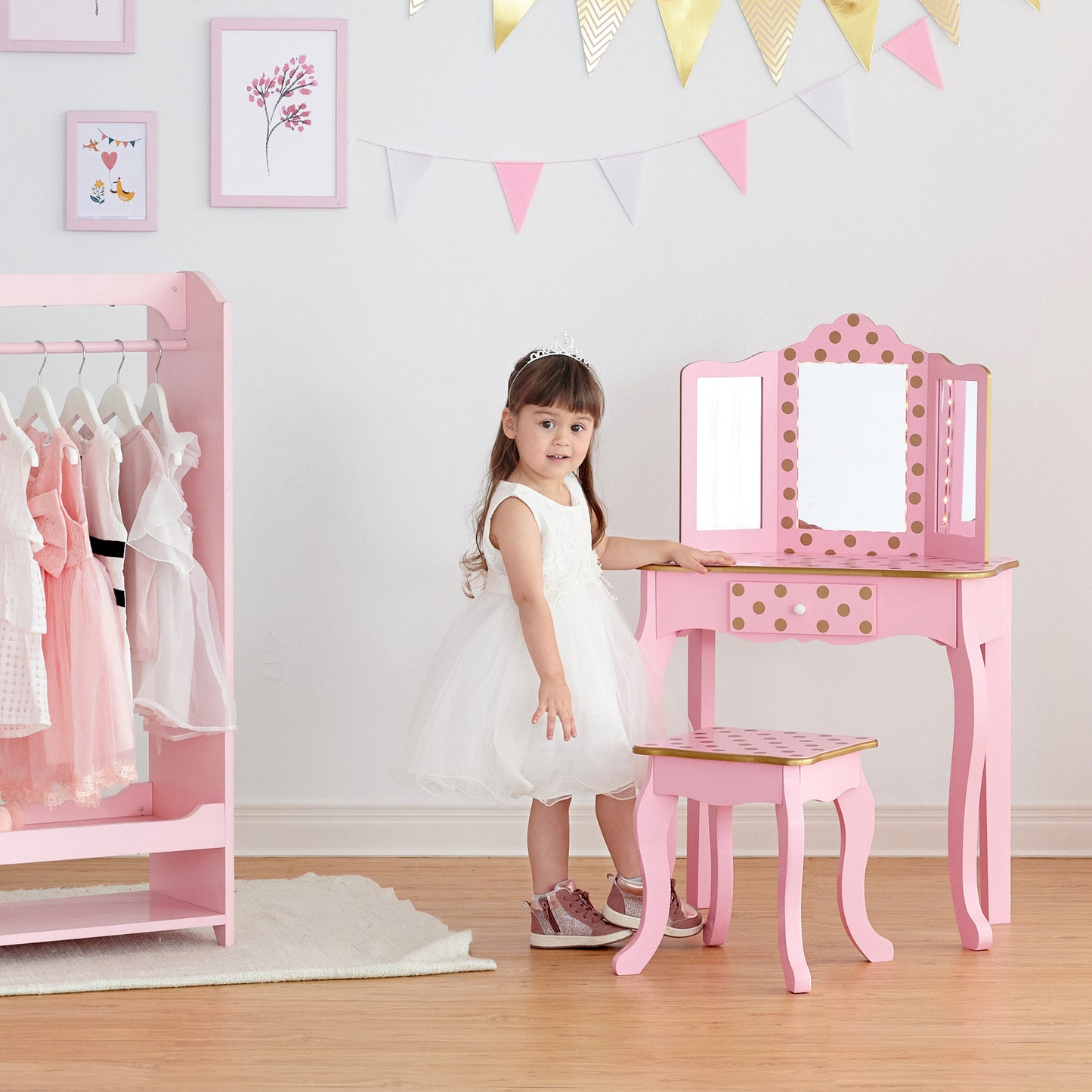 Fantasy Fields Kids Pink Wood Vanity Set & Lights