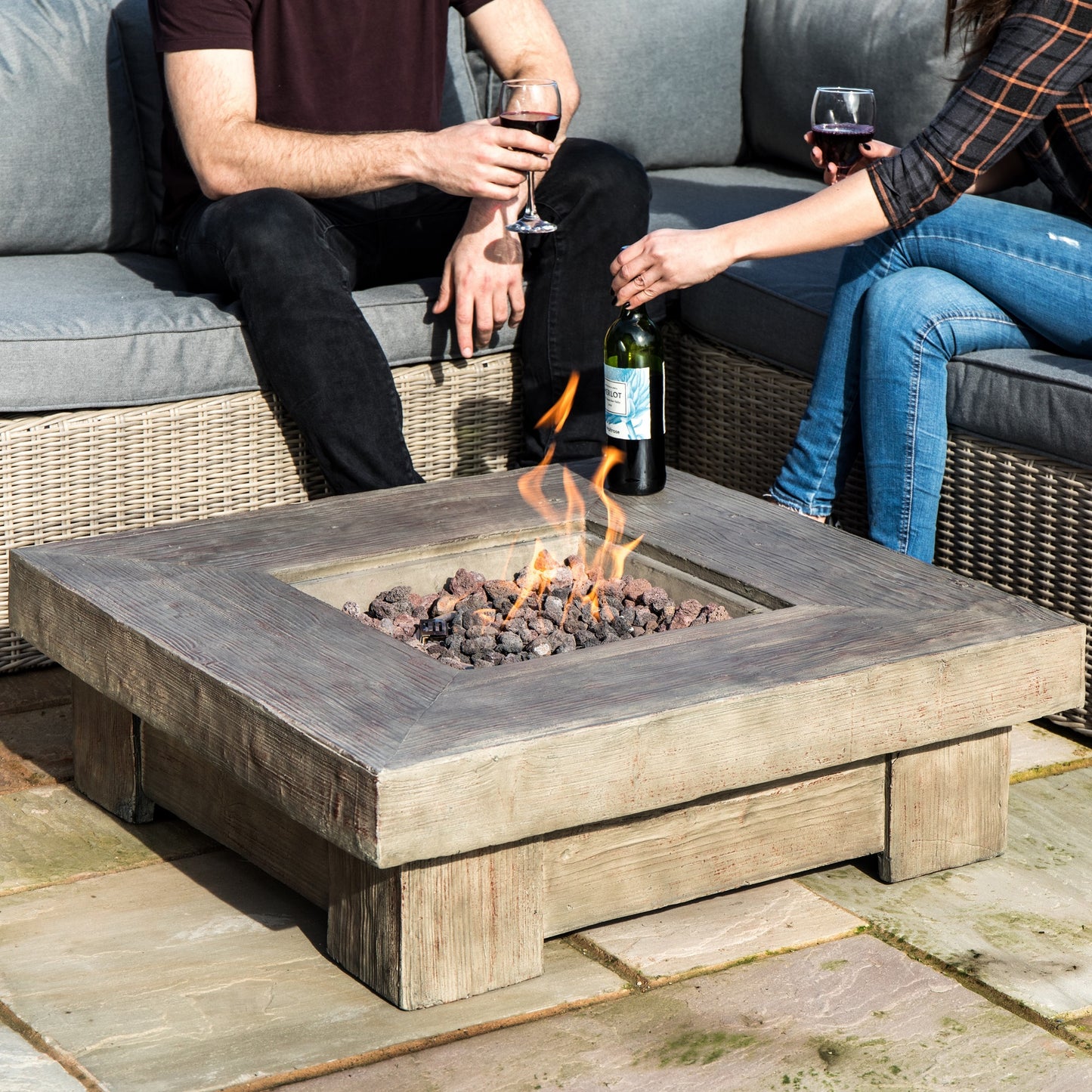 Teamson Home Garden Wood Effect Gas Fire Pit Table