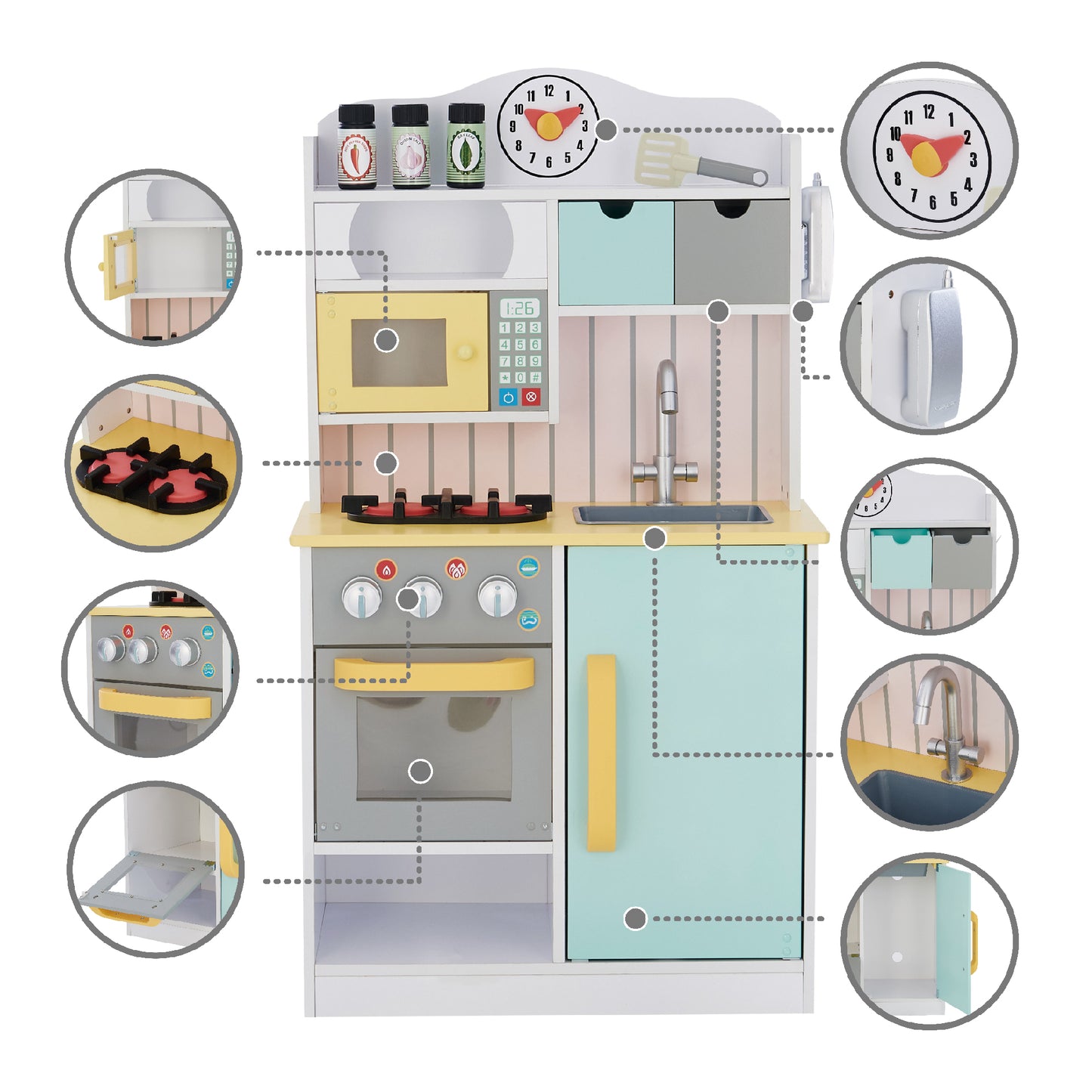 Teamson Kids 6 Pcs Blue Wooden Play Kitchen Set