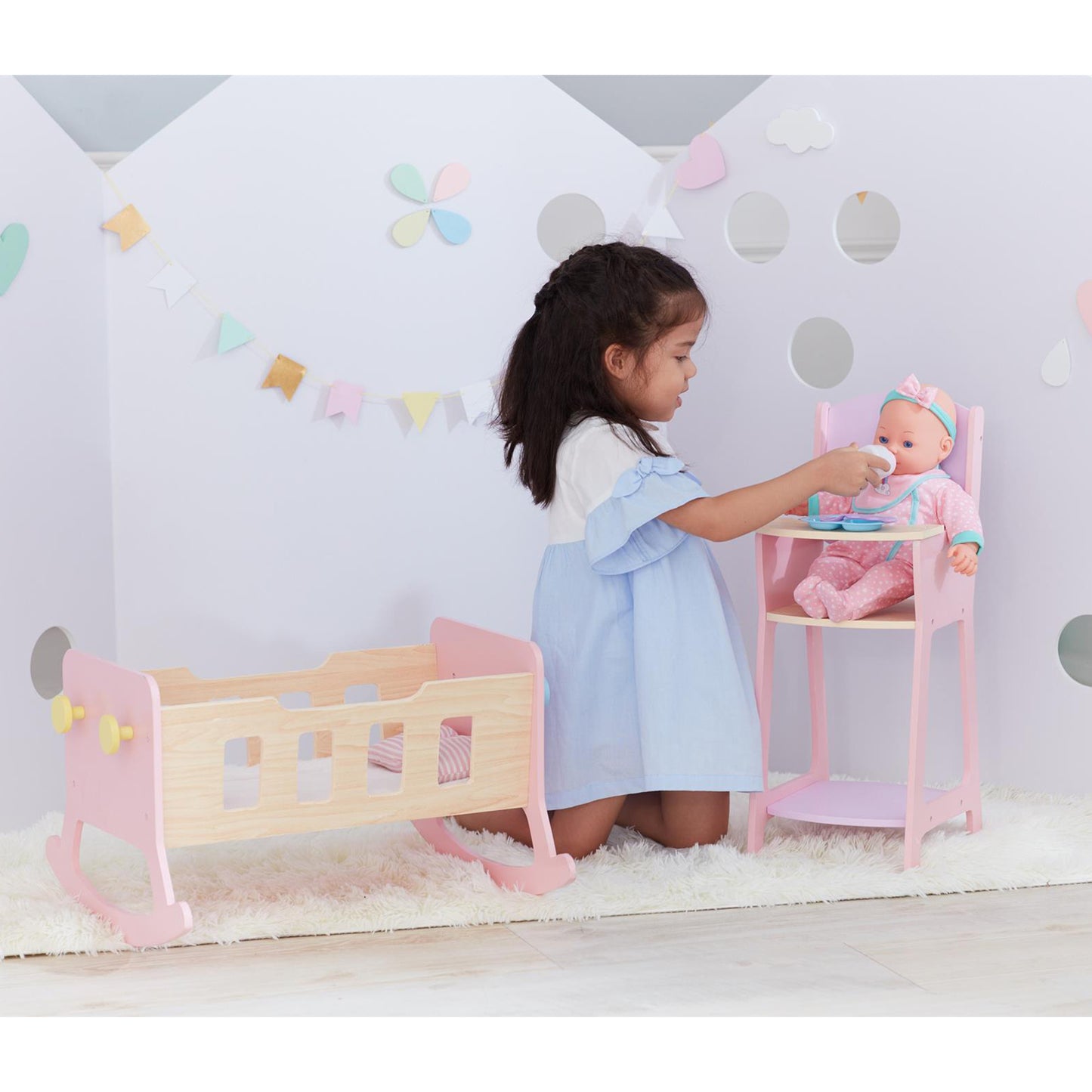 Olivia's Little World Baby Doll Wooden High Chair