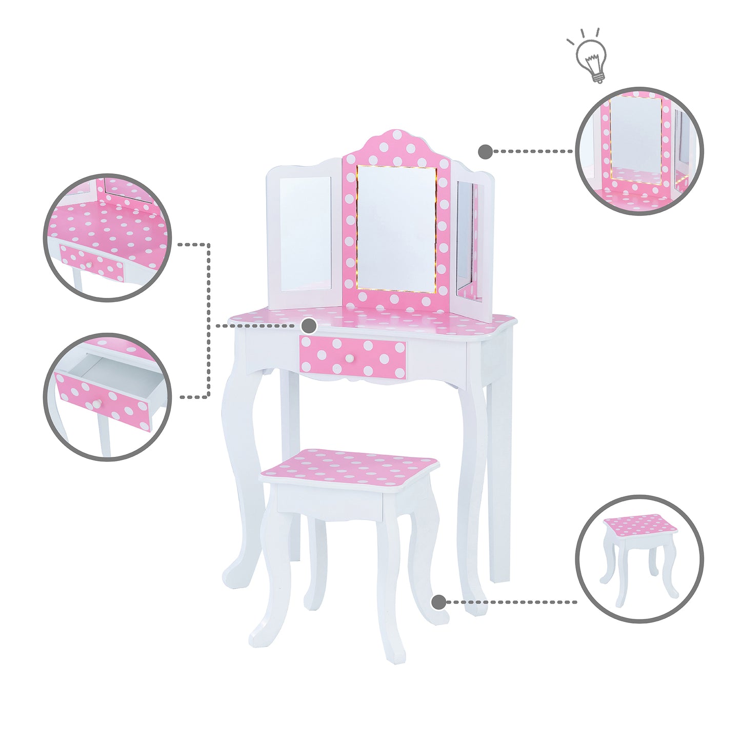 Fantasy Fields Kids Vanity Set with Stool & Lights