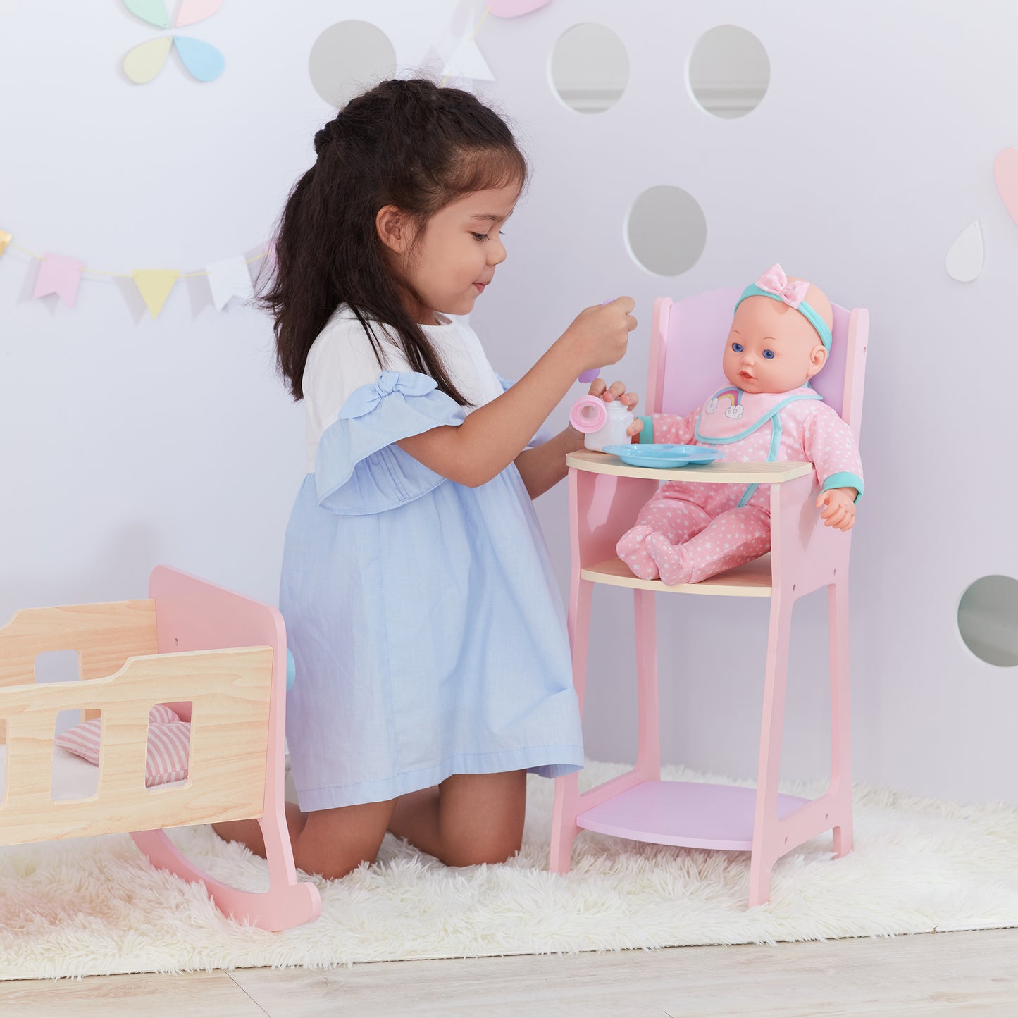 Olivia's Little World Baby Doll Wooden High Chair