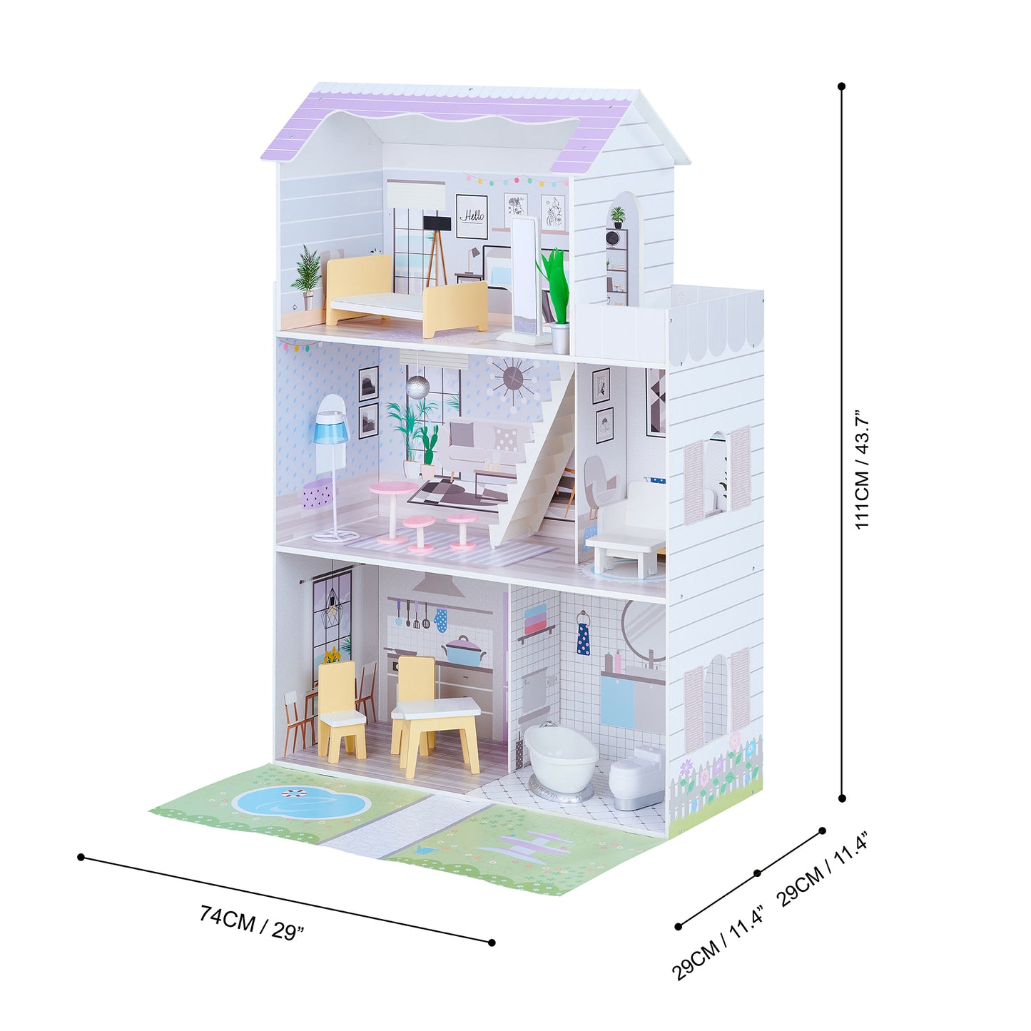 Olivia's Little World Wooden Dolls House & 16 Pcs