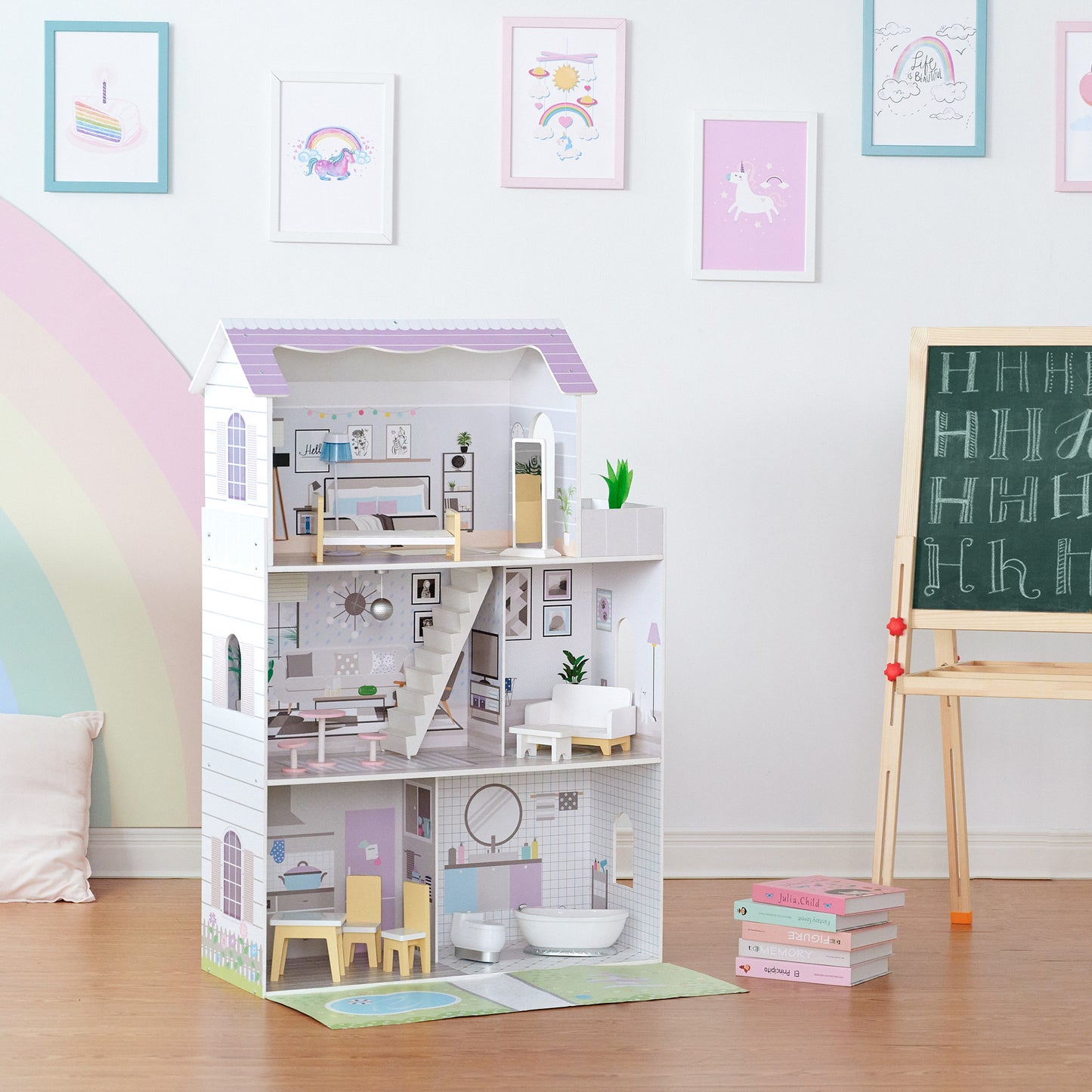 Olivia's Little World Wooden Dolls House & 16 Pcs