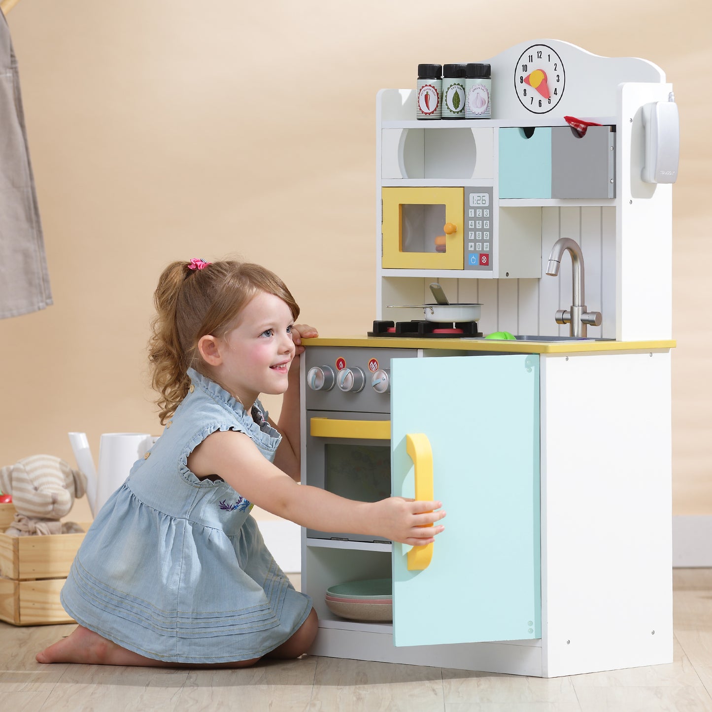 Teamson Kids 6 Pcs Blue Wooden Play Kitchen Set