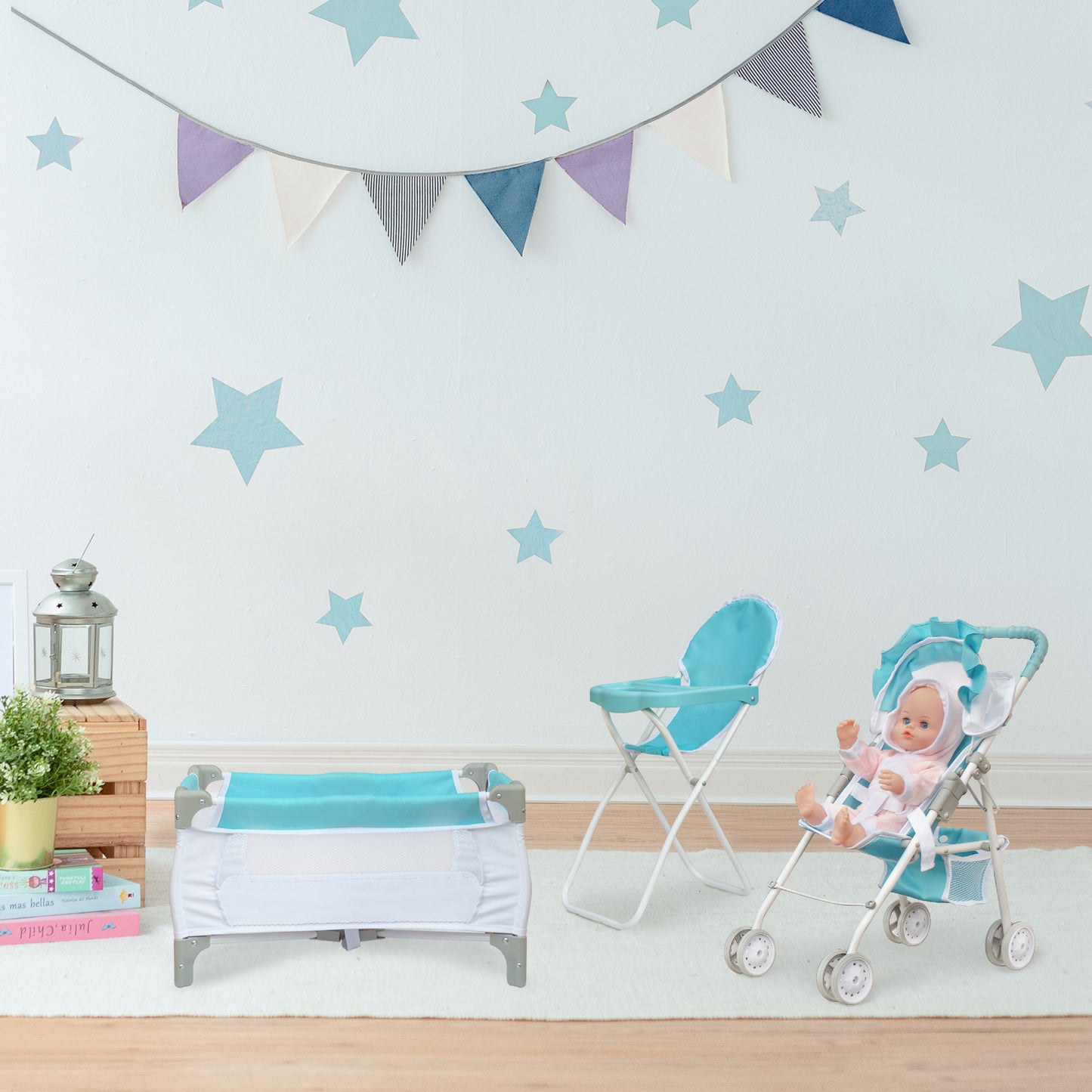 Olivia's Little World Blue Doll Pram, Cot & Chair