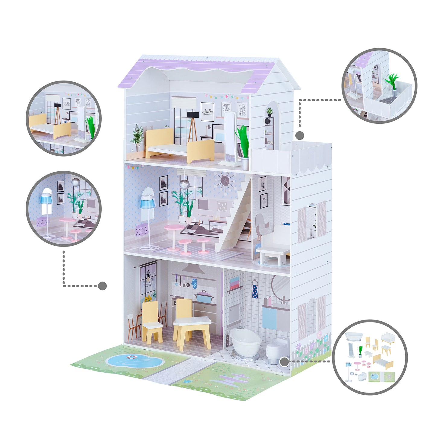 Olivia's Little World Wooden Dolls House & 16 Pcs