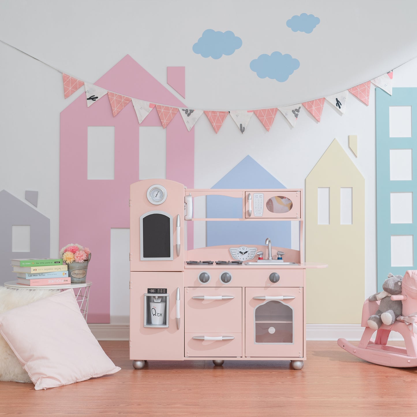 Teamson Kids Pink Wooden Play Kitchen Toy Set