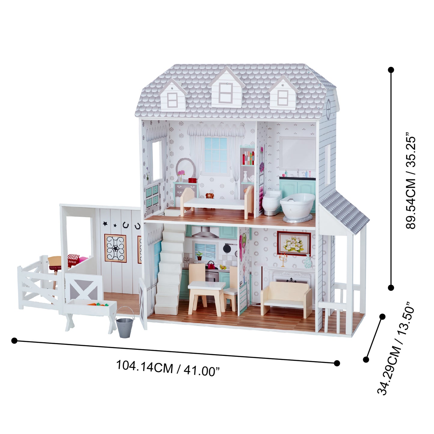 Olivia's Little World Wooden Dolls House & 14 Pcs