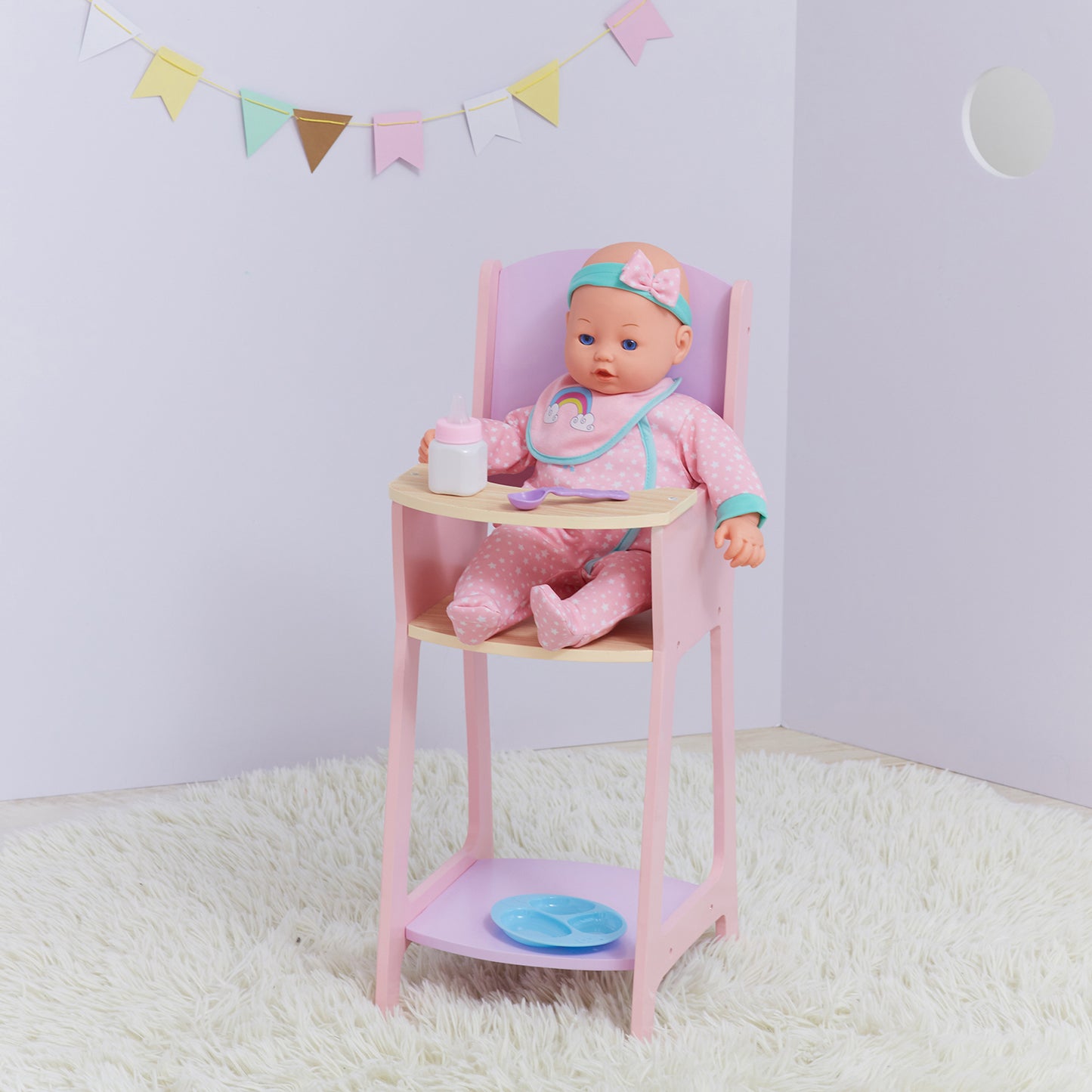 Olivia's Little World Baby Doll Wooden High Chair