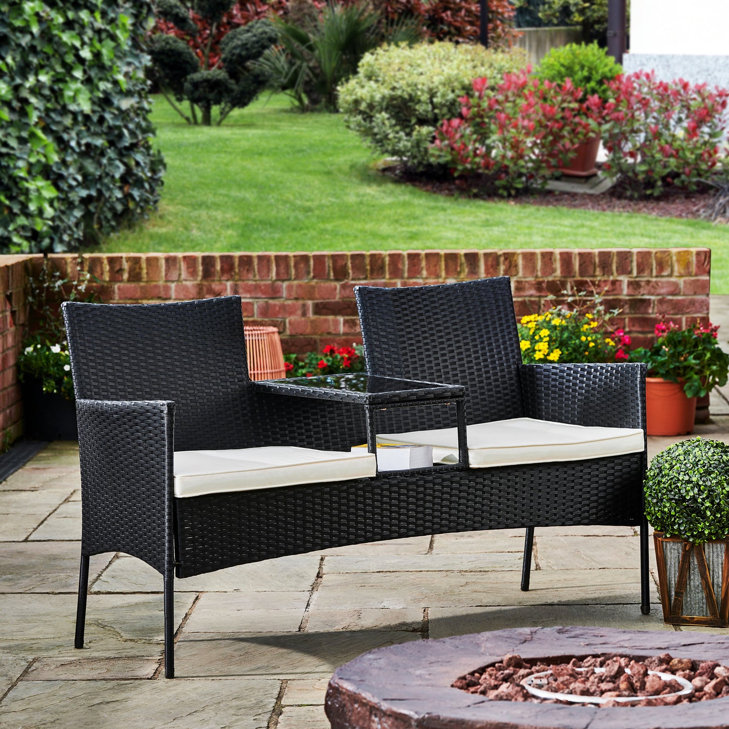 Teamson Home Rattan Garden Loveseat Furniture Set