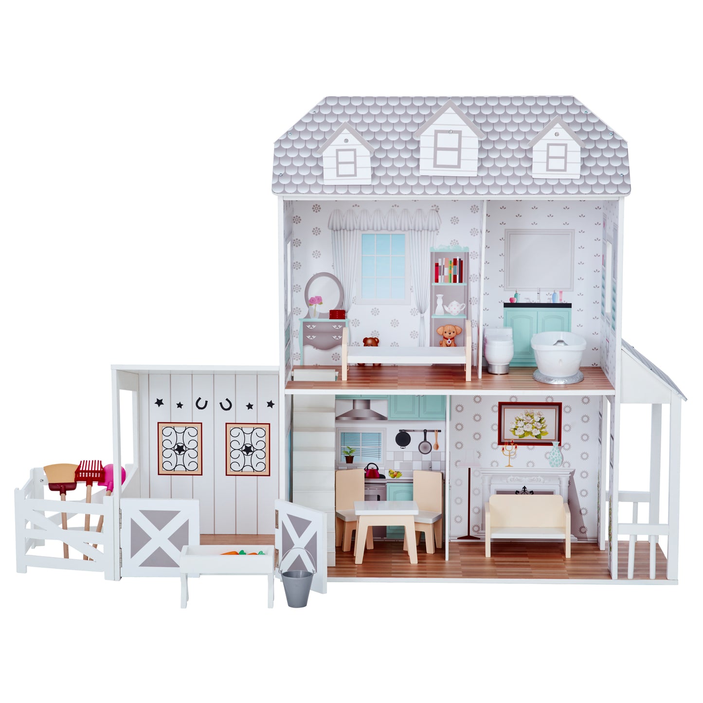 Olivia's Little World Wooden Dolls House & 14 Pcs