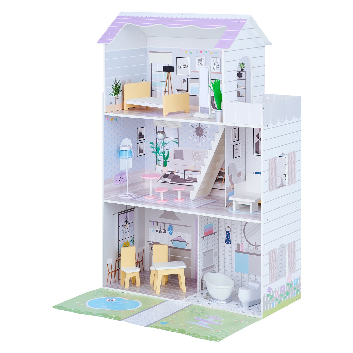 Olivia's Little World Wooden Dolls House & 16 Pcs