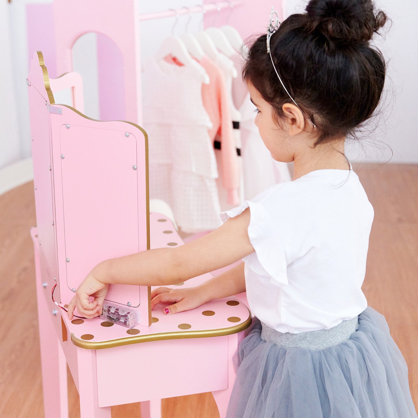 Fantasy Fields Kids Pink Wood Vanity Set & Lights