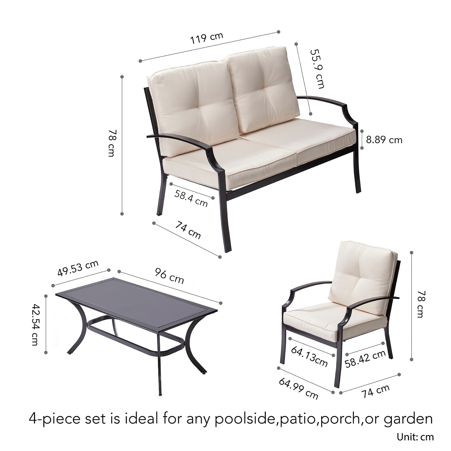 Bộ bàn ghế sân vườn bằng kim loại 4 chiếc Teamson Home