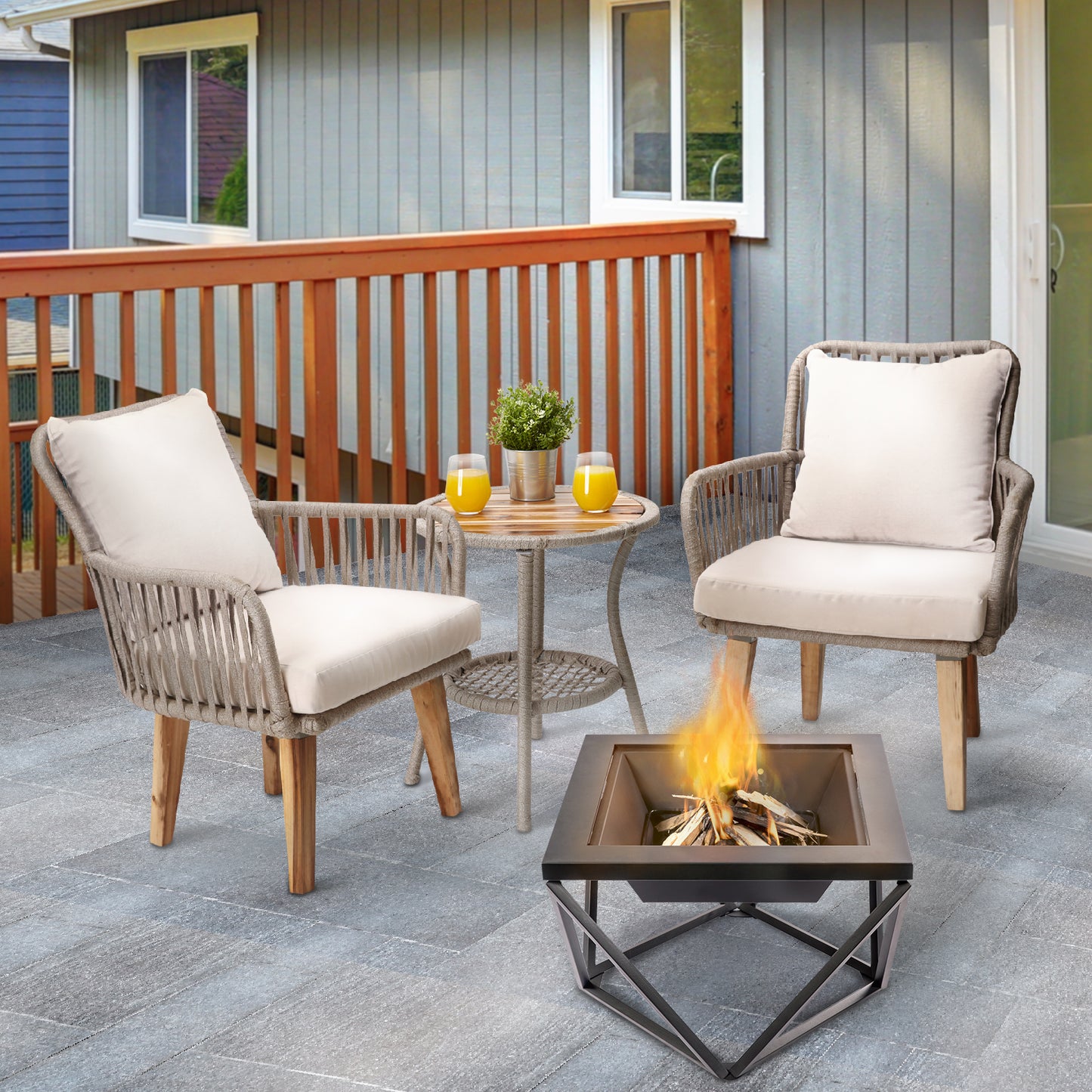 Teamson Home Metal Wood Burning Fire Pit Geometric