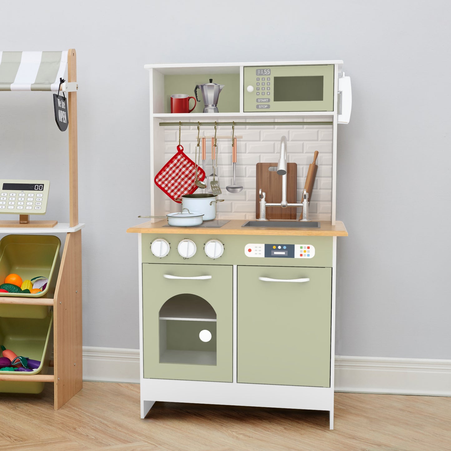 Teamson Kids Green Wooden Play Kitchen & Access