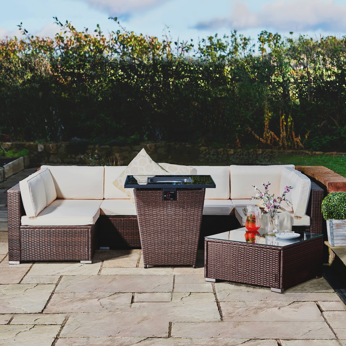 Teamson Home 7 Pc Garden Furniture Rattan Sofa Set