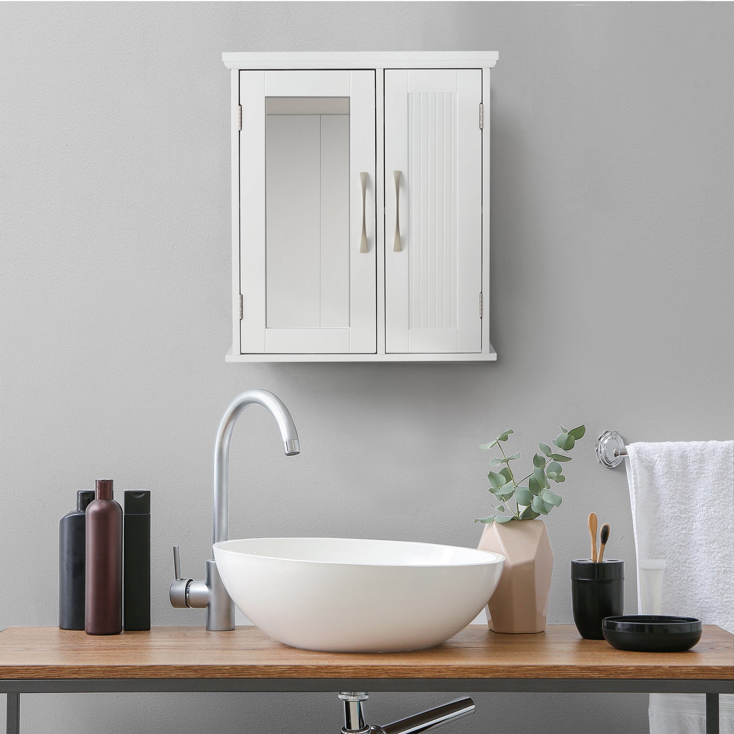 Teamson Home Wooden Bathroom Wall Mirrored Cabinet
