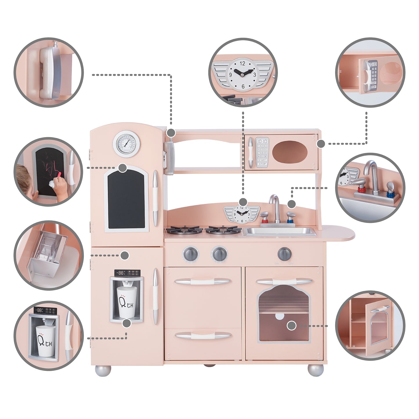 Teamson Kids Pink Wooden Play Kitchen Toy Set
