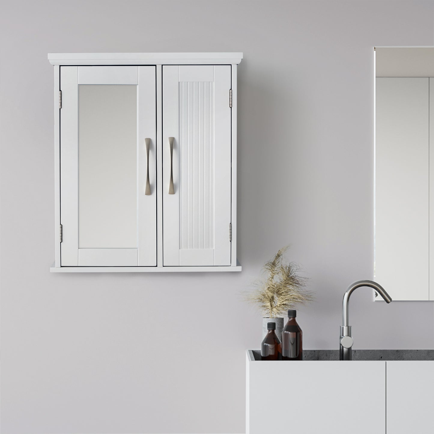 Teamson Home Wooden Bathroom Wall Mirrored Cabinet