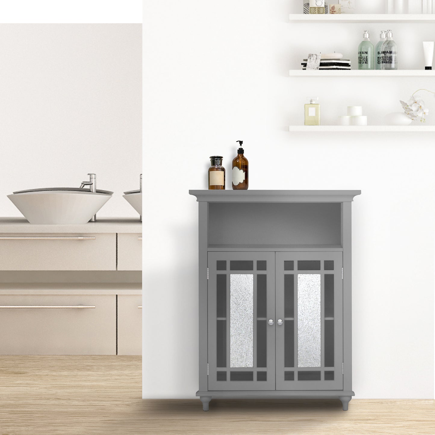 Teamson Home Wooden Bathroom Floor Cabinet & Shelf