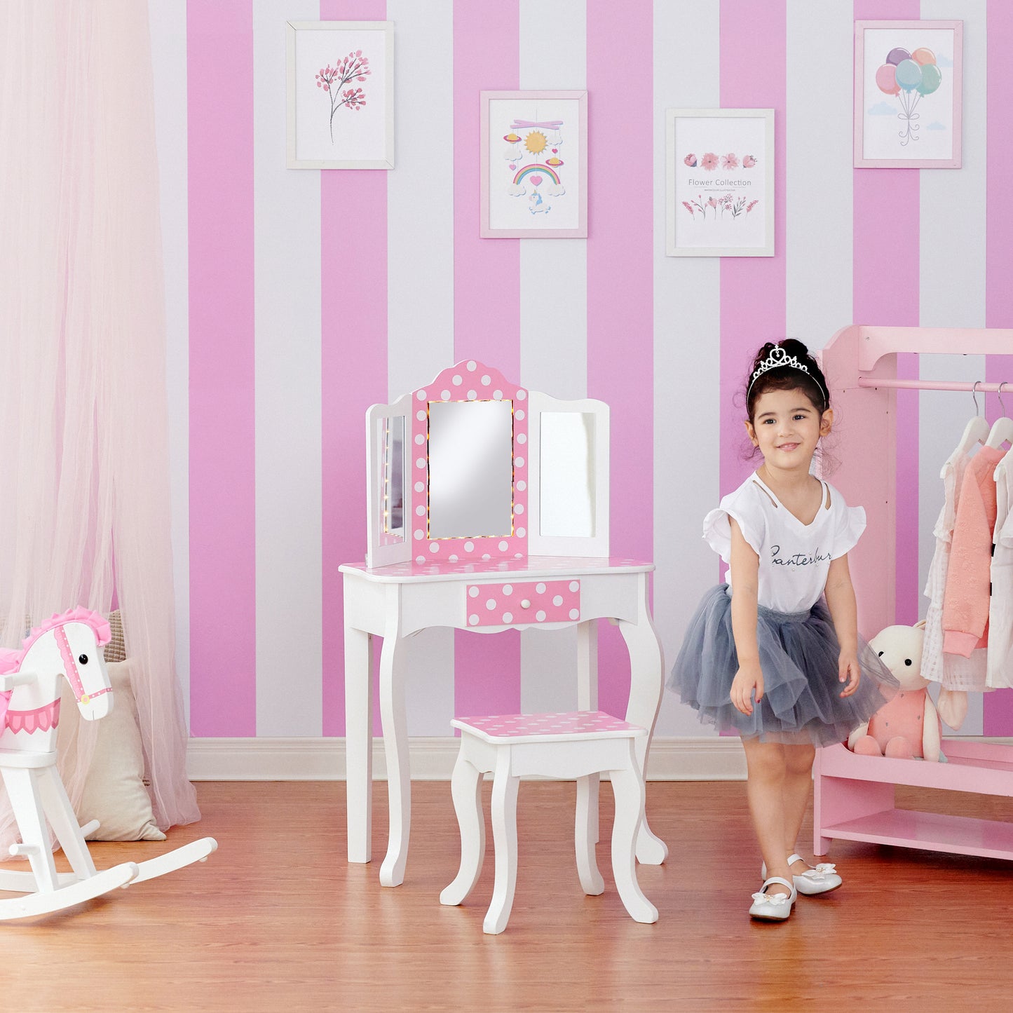 Fantasy Fields Kids Vanity Set with Stool & Lights