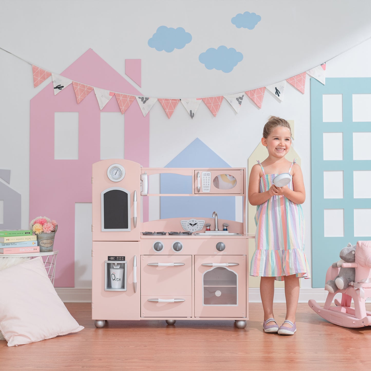Teamson Kids Pink Wooden Play Kitchen Toy Set