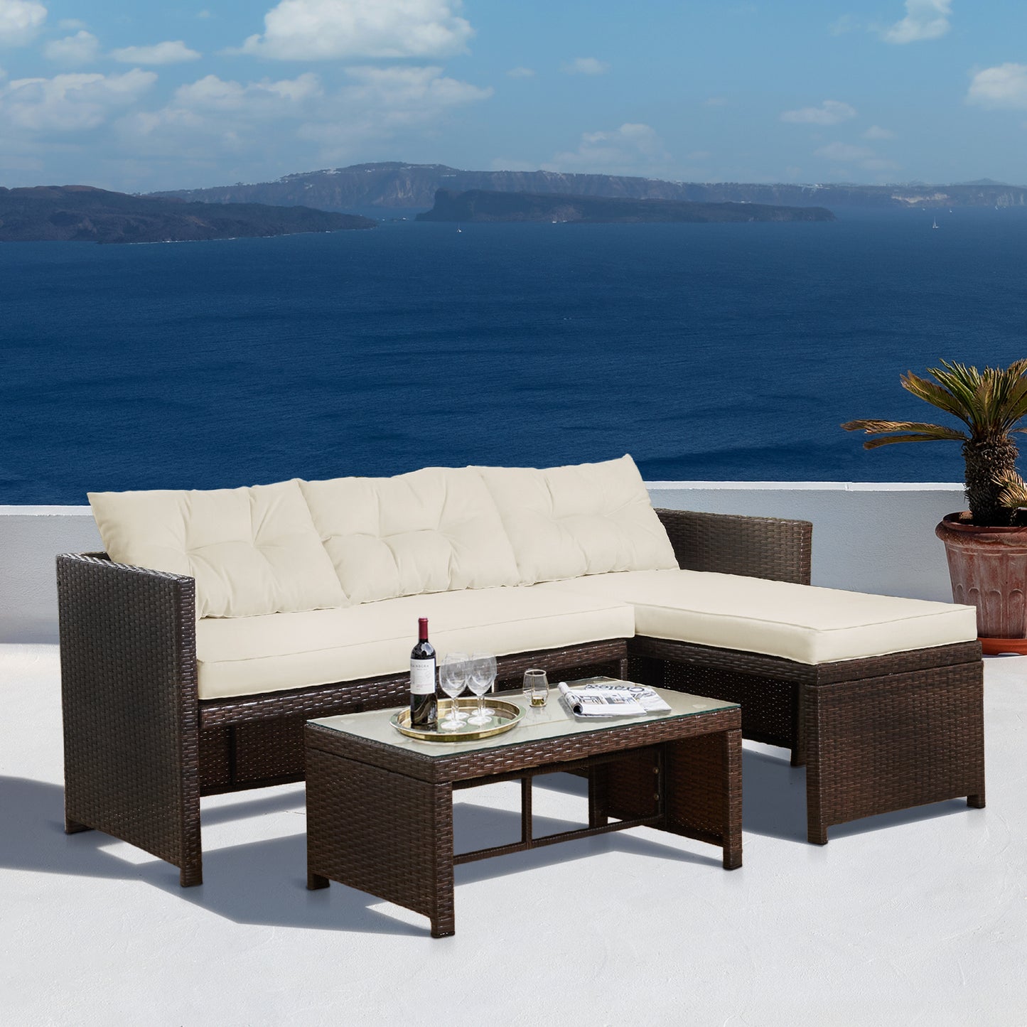 Teamson Home 3 Pc Rattan Garden Furniture Sofa Set