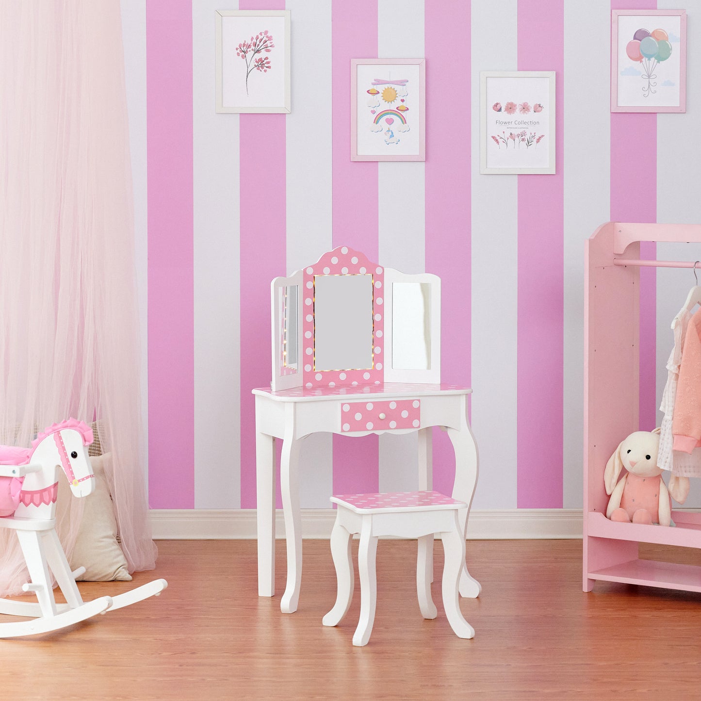 Fantasy Fields Kids Vanity Set with Stool & Lights