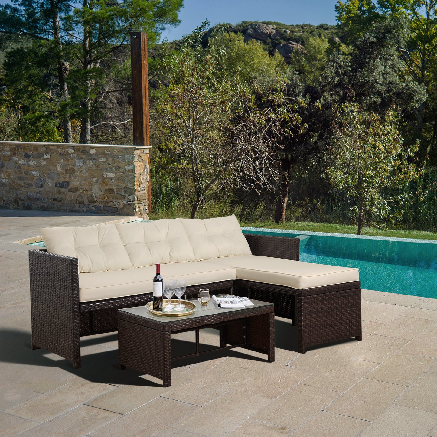 Teamson Home 3 Pc Rattan Garden Furniture Sofa Set