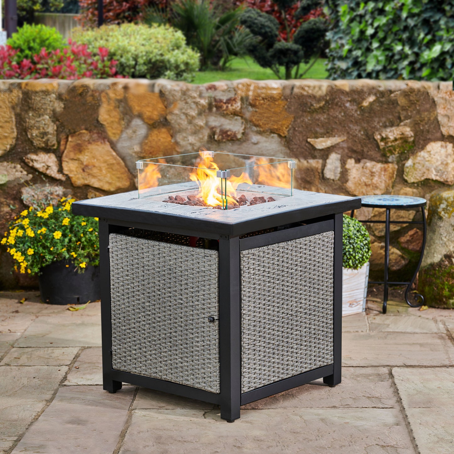 Teamson Home Outdoor Grey Rattan Gas Firepit Table