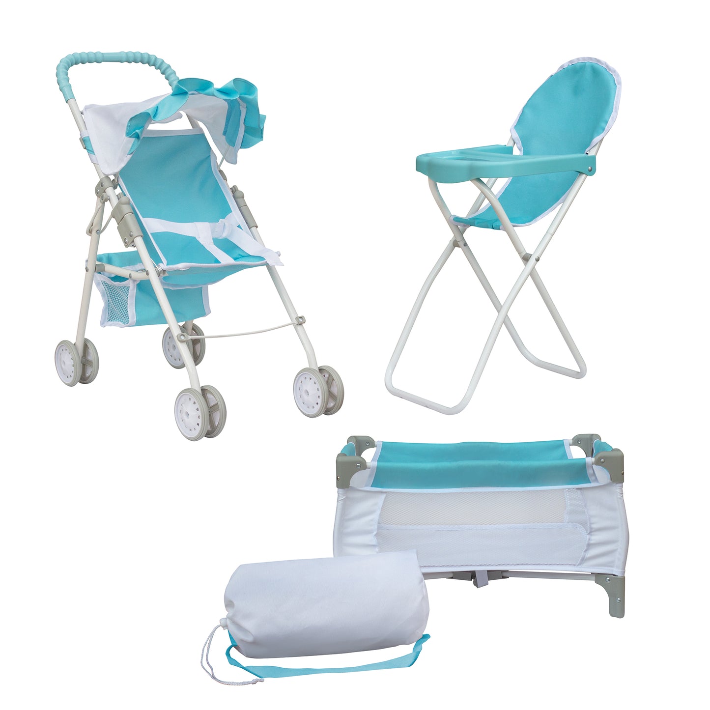 Olivia's Little World Blue Doll Pram, Cot & Chair