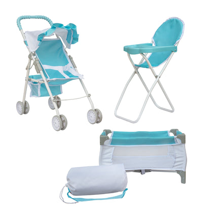 Olivia's Little World Blue Doll Pram, Cot & Chair