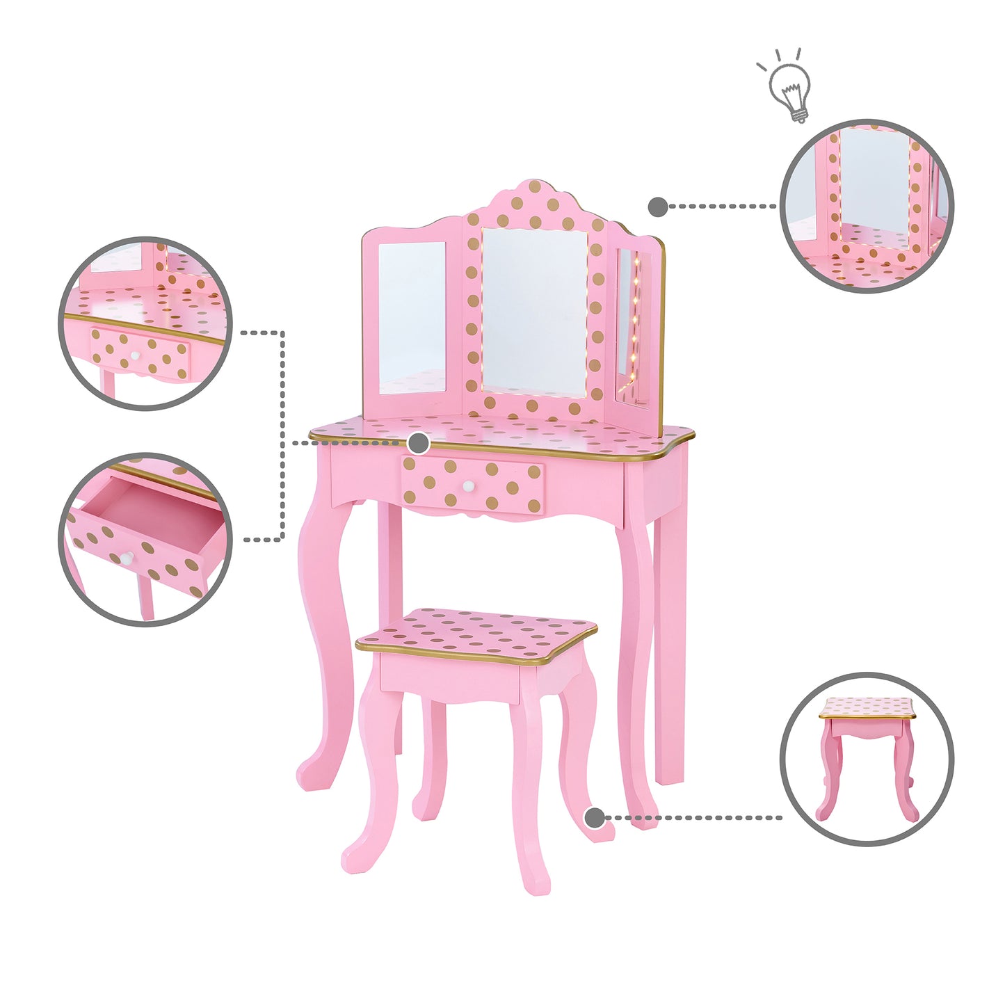 Fantasy Fields Kids Pink Wood Vanity Set & Lights