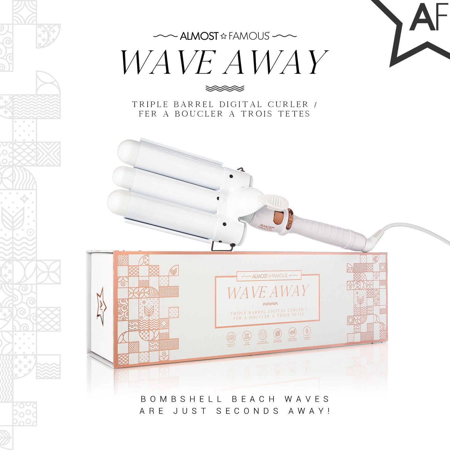 Dụng cụ uốn sóng ba thùng Wave Away với thùng gốm Tourmaline 