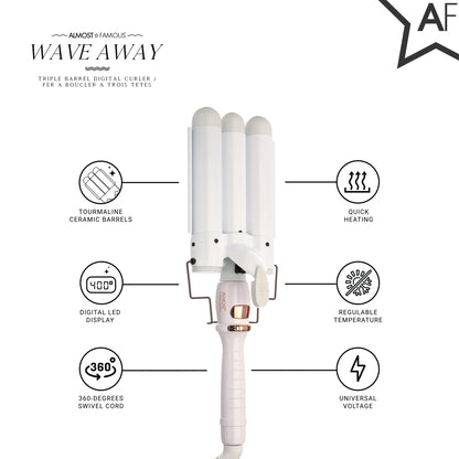 Dụng cụ uốn sóng ba thùng Wave Away với thùng gốm Tourmaline 