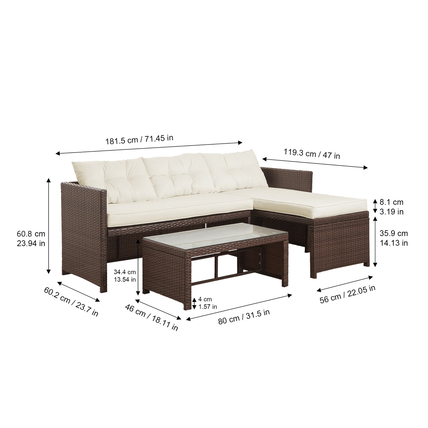 Teamson Home 3 Pc Rattan Garden Furniture Sofa Set
