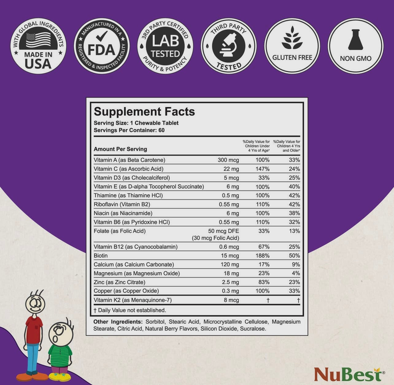 Nubest Tall Kids - 60 Chewable Multivitamin Tablets