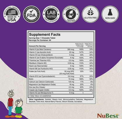 Nubest Tall Kids - 60 Chewable Multivitamin Tablets