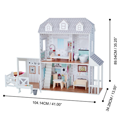 Olivia's Little World Wooden Dolls House & 14 Pcs