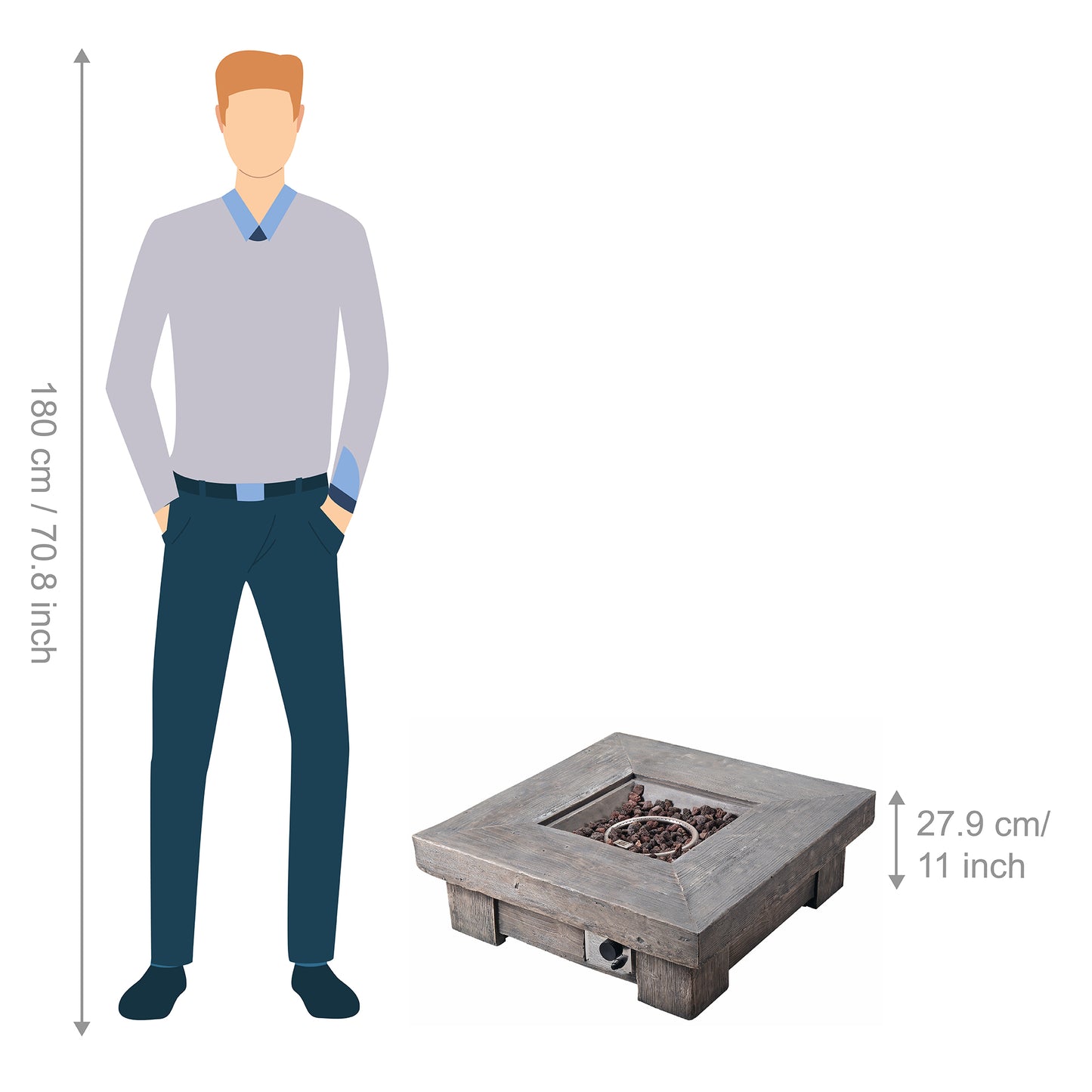 Teamson Home Garden Wood Effect Gas Fire Pit Table