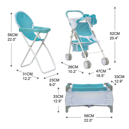 Olivia's Little World Blue Doll Pram, Cot & Chair