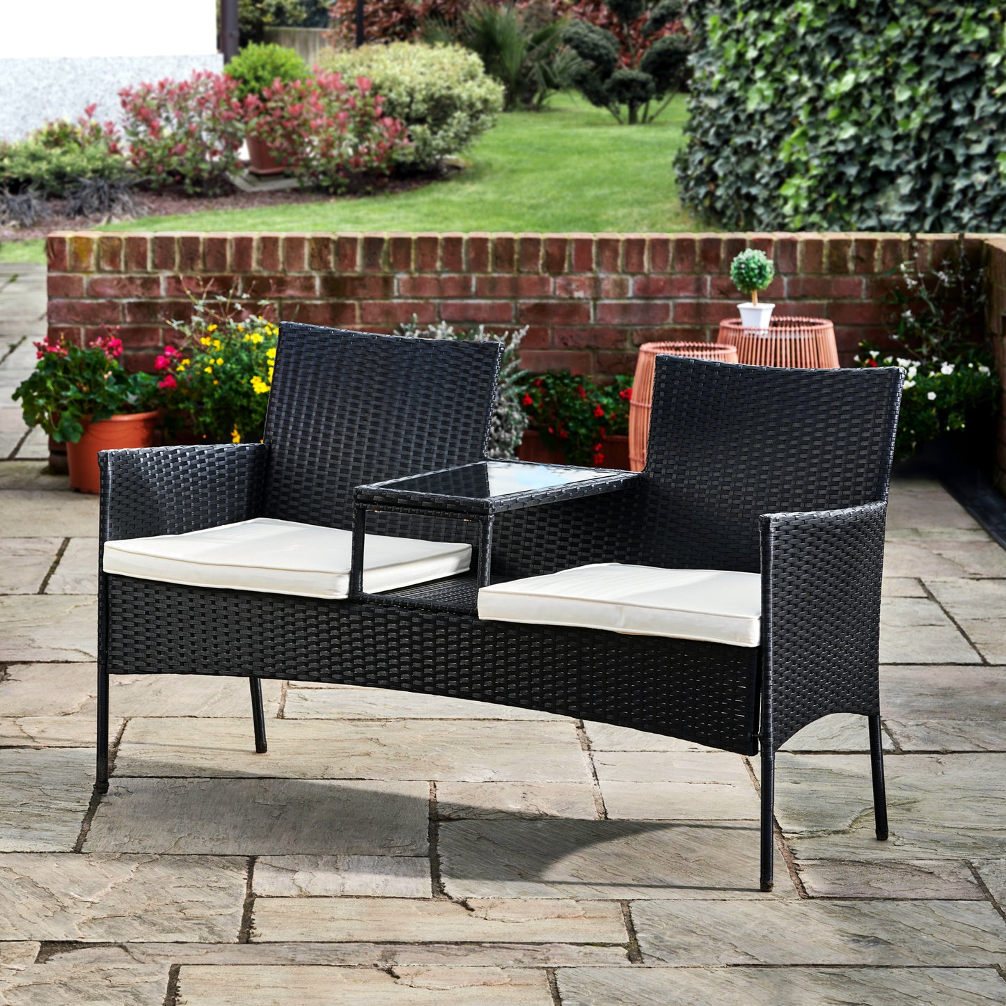 Teamson Home Rattan Garden Loveseat Furniture Set